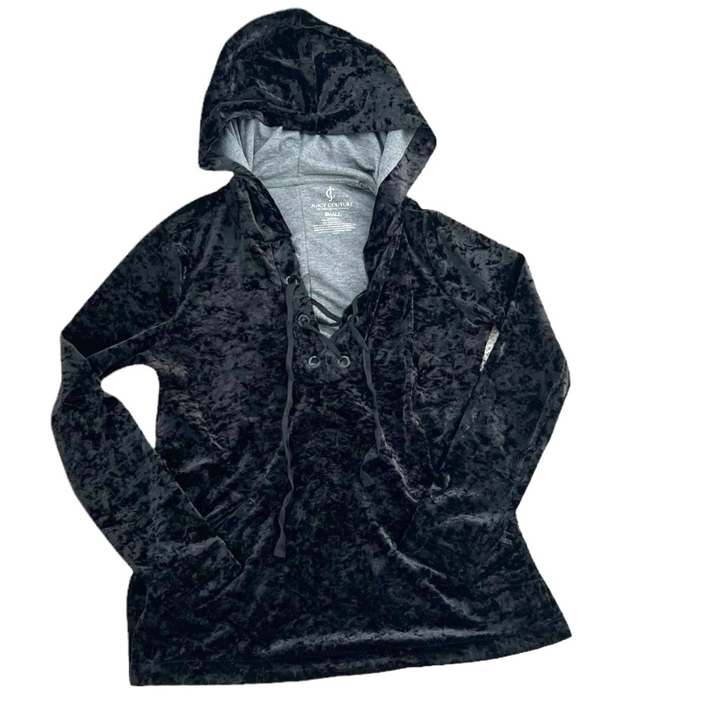 JUICY COUTURE Women's Y2K Black Velour Pullover Sweatshirt ~ Ladies Size Small